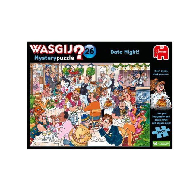 Wasgij Mystery 26 Date Night puzzle box featuring a colourful busy restaurant scene