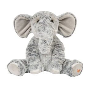 Soft grey Wrendale Winnie elephant plush toy with embroidered wren on foot