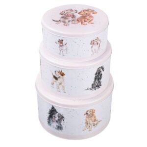 Wrendale 'A Dog's Life' Dog Cake Tin Nest Stacked Wrendale A Dog's Life dog cake tins featuring various dog illustrations on white background