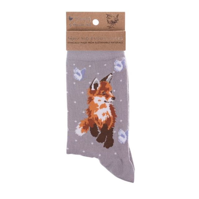 Wrendale Born to be wild Fox Socks Single grey Wrendale sock featuring Born to be Wild fox design with blue bird details
