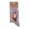 Wrendale Born to be wild Fox Socks Single grey Wrendale sock featuring Born to be Wild fox design with blue bird details