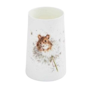 Wrendale 'Dandelion' mouse small vase White small vase with artistic mouse sitting in a dandelion design