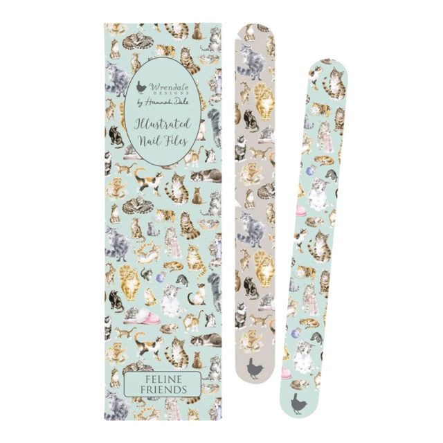 Wrendale Feline Friends nail file set with two files and illustrated patterned pouch