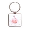 Wrendale Pretty In Pink flamingo design on square keyring front
