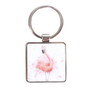 Wrendale Flamingo Keyring Wrendale Pretty In Pink flamingo design on square keyring front