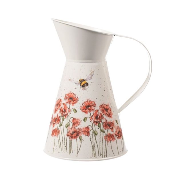 Cream flower jug with poppy and bee design and curved handle by Wrendale