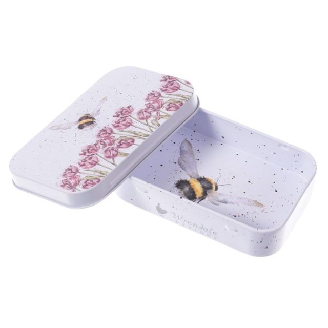 Wrendale 'Flight of the Bumblebee' Bee Mini Gift Tin Wrendale mini gift tin featuring bee and flower illustrations with lid removed