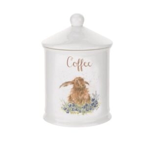 Wrendale Hare Coffee Canister White bone china coffee canister with hare illustration and lid