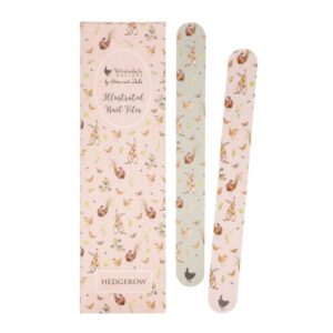 Wrendale Hedgerow nail file set with two animal illustration nail files and patterned cardboard pouch