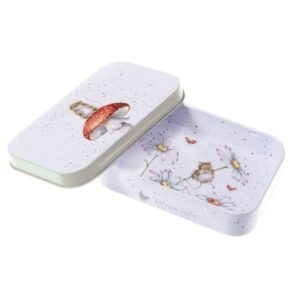 Wrendale mini gift tin with mouse and mushroom design, showing inside floral and mouse illustrations