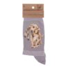 Wrendale 'Hopeful' Labrador Socks Grey Wrendale socks with embroidered hopeful Labrador dog design and stripes