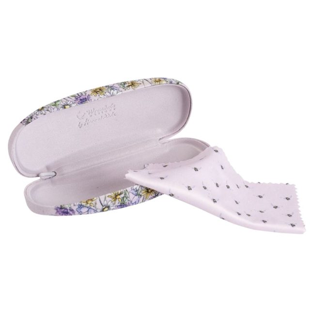 Wrendale 'Just Bee-cause' Bee Glasses Case Inside Opened Wrendale glasses case showing soft interior and matching cleaning cloth