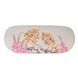 Wrendale 'Just for Moo' Highland Cow Glasses Case Wrendale glasses case featuring two highland cow illustrations with pink flowers on beige background