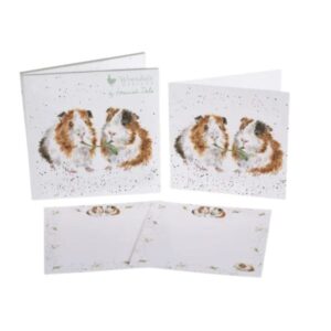 Pack of Wrendale Lettuce be Friends notecards featuring two guinea pigs and matching envelopes