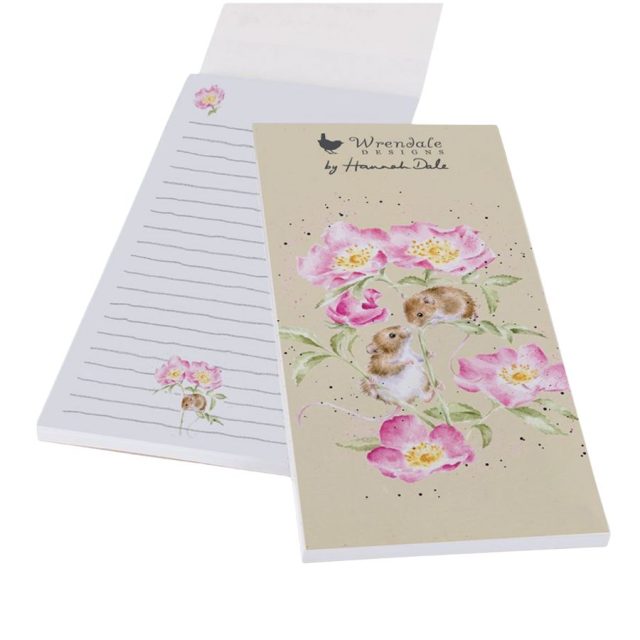 Wrendale 'Little Whispers' Mouse Magnetic Shopping Pad Wrendale magnetic shopping pad with mouse and pink flower design on cover and lined pages inside