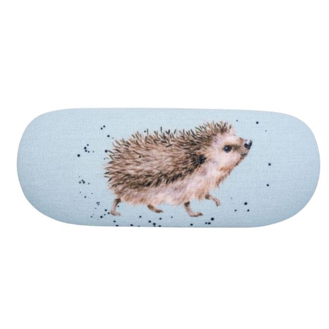 Wrendale glasses case featuring single hedgehog illustration on light blue canvas