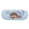 Wrendale glasses case with hedgehog and bluebell flower illustration on light blue canvas
