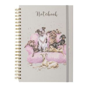 Wrendale Movie Night Dog A4 spiral bound notebook with grey elastic closure and dog illustration