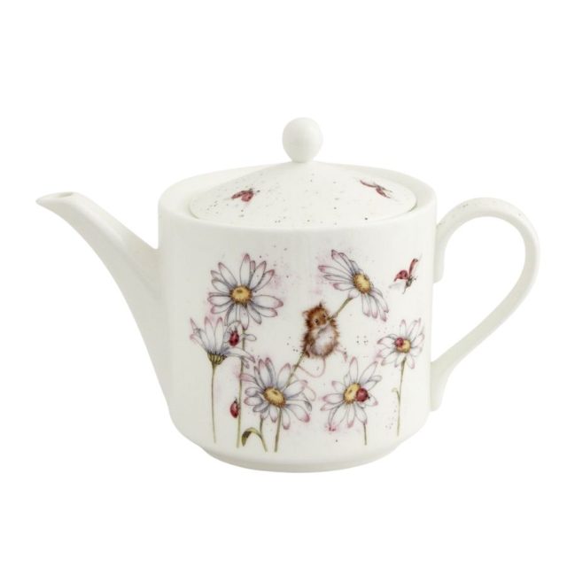 Fine bone china teapot with 'Oops a Daisy' mouse and daisy floral design