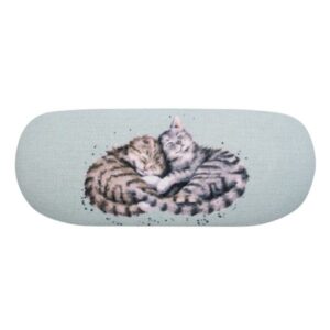 Light grey glasses case with illustration of two sleeping cats curled together
