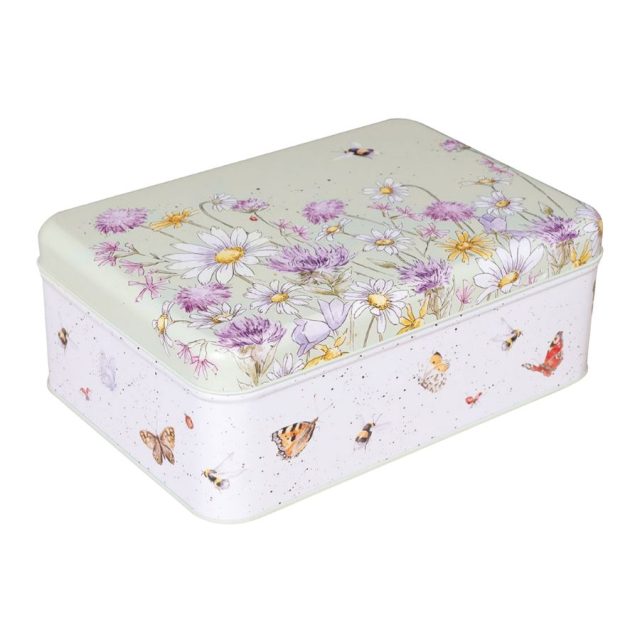 Wrendale 'The Country Set' Bee & Butterfly Rectangular Tin Rectangular tin with bee and butterfly illustrations and a light green lid