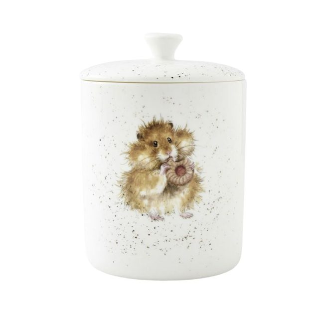 'The Diet Starts Tomorrow' hamster design on a white biscuit barrel with lid by Wrendale