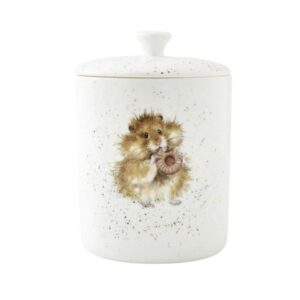 Wrendale 'The Diet Starts Tomorrow' Hamster Biscuit Barrel 'The Diet Starts Tomorrow' hamster design on a white biscuit barrel with lid by Wrendale