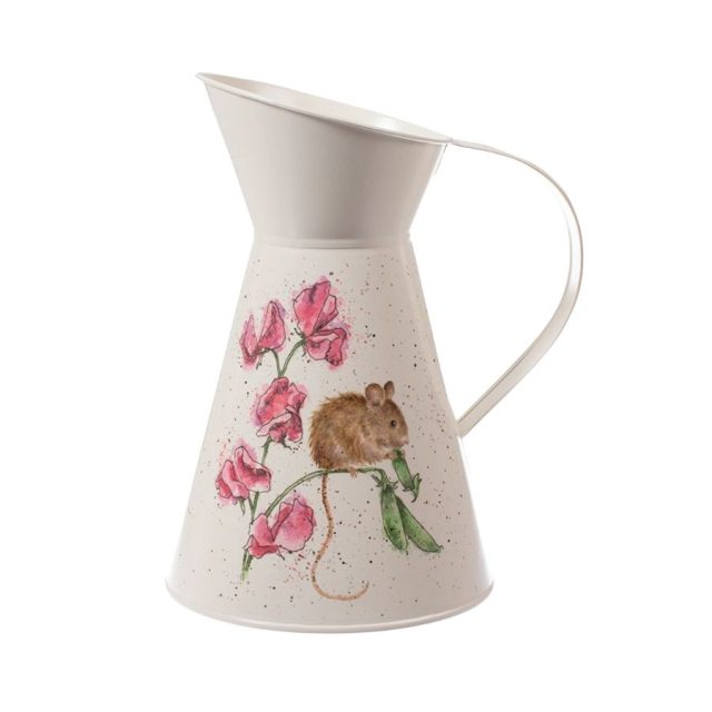 Wrendale carbon steel flower jug with mouse and sweet pea decoration