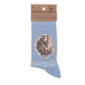 Light blue Wrendale socks with sheep design on soft bamboo material