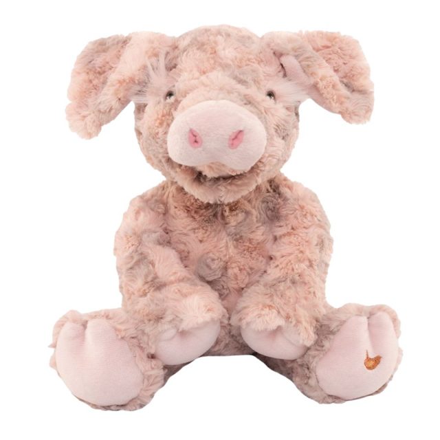 Wrendale 'Vanessa' Pig Character Soft pink Wrendale Vanessa pig plush toy sitting upright with embroidered wren on foot
