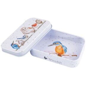 Open Wrendale Variety of Life Bird Mini Tin with bird illustrations inside and on the lid