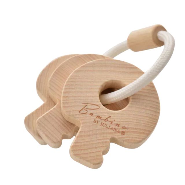 Bambino Toy Wooden Keys Natural wooden baby keys on child-safe fabric rope key ring