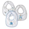 Set of three Peter Rabbit baby bibs featuring blue trim and different rabbit prints