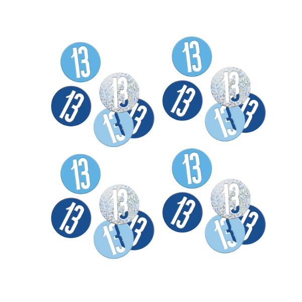 Blue Glitz 13th Birthday Confetti Loose blue and silver glitz 13th birthday confetti discs in light, dark and royal blue