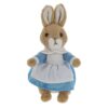 Mrs Rabbit soft toy dressed in blue dress and white pinafore facing front