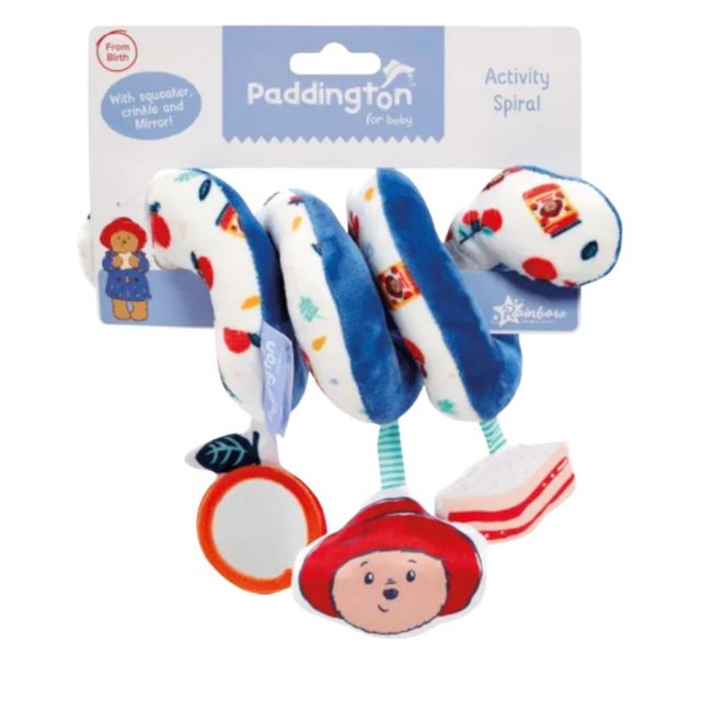 Paddington For Baby Activity Spiral baby soft fabric toy with mirror, squeaky face and crinkly sandwich dangling