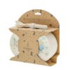Side view of Peter Rabbit snack box set showing the plates and cutlery in sustainable packaging