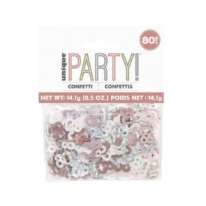 Pack of rose gold 80th birthday confetti with mixed metallic and foil pieces