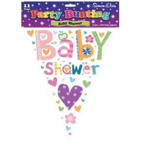 Colourful triangular flag from Simon Elvin Baby Shower Party Bunting featuring hearts and floral designs