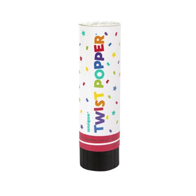 UNIQUE SMALL TWIST POPPER Small cylindrical twist popper with colourful confetti design
