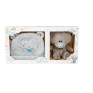 Grey Tiny Tatty Teddy newborn baby hat and small cuddly bear in gift box