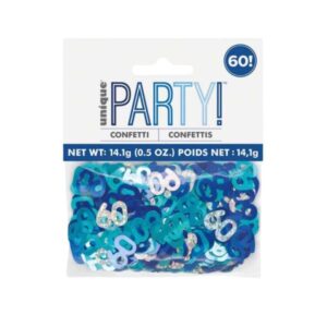 Pack of blue and silver metallic 60th birthday confetti with glitz finish