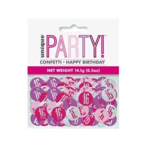 Pack of Unique Party pink glitz 16th birthday confetti with mixed foil circles
