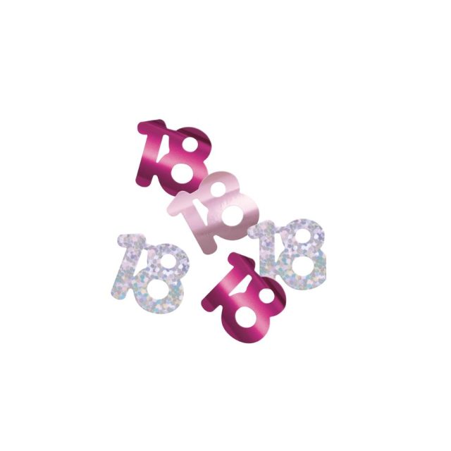 UNIQUE PINK 18TH CONFETTI Loose pink and silver metallic foil 18th birthday confetti pieces scattered