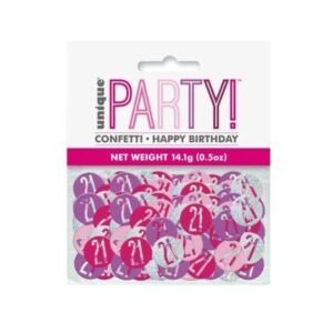 Pack of Unique Party Pink Glitz 21st Birthday Confetti with mixed pink and silver metallic foil pieces
