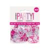 Pack of pink and silver metallic 40th birthday confetti in packaging