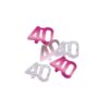 Loose pink and silver glitz 40th birthday confetti pieces on white background
