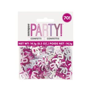 Unique Party pink and silver 70th birthday foil confetti in hanging packet