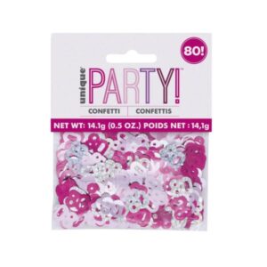 Pack of Unique Party Pink Glitz 80th Birthday Confetti in mixed pink and silver foil