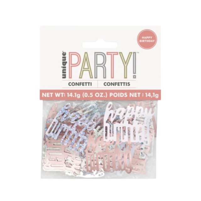 Pack of rose gold Happy Birthday confetti in original Unique Party packaging